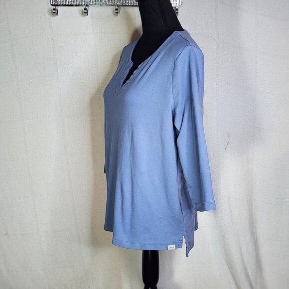 Orvis Classic Pima Cotton 3/4 Length Sleeve Denim Blue Notched V-Neck Top Size L - Picture 7 of 16